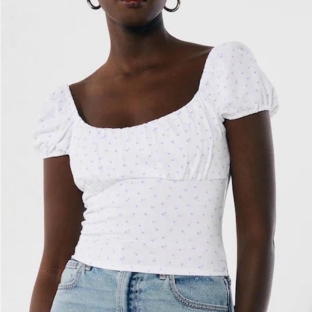 Hollister White Crop Top with Light Blue Floral Print